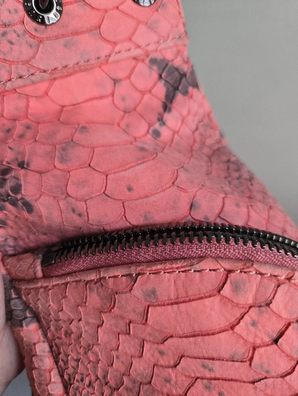 EUC Henri Bendel Snake Print Large Coral Hobo Shoulder Bag With Mirror Charm